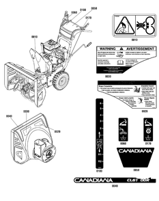 Decals Group Diagram and Parts List for 1696227-01-CL61900R  Briggs and Stratton Snow Blower